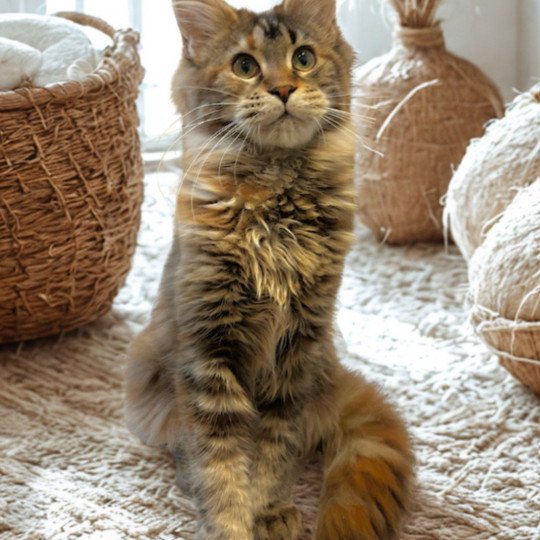 chaton Maine coon brown tortie blotched tabby Wendy Tinkerbell Chatterie Maceo’s Gône’s Maine Coons brown tortie blotched tabby
